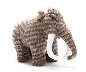 knitted brown woolly mammoth dinosaur toy suitable from birth